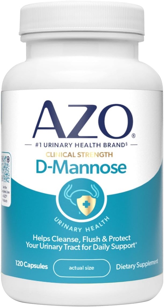 AZO D Mannose Urinary Tracts Health, Cleanse, Flush & Protect the Urinary Tracts, No.1药剂师推荐品牌,临床实力,非GMO, 120 Counter