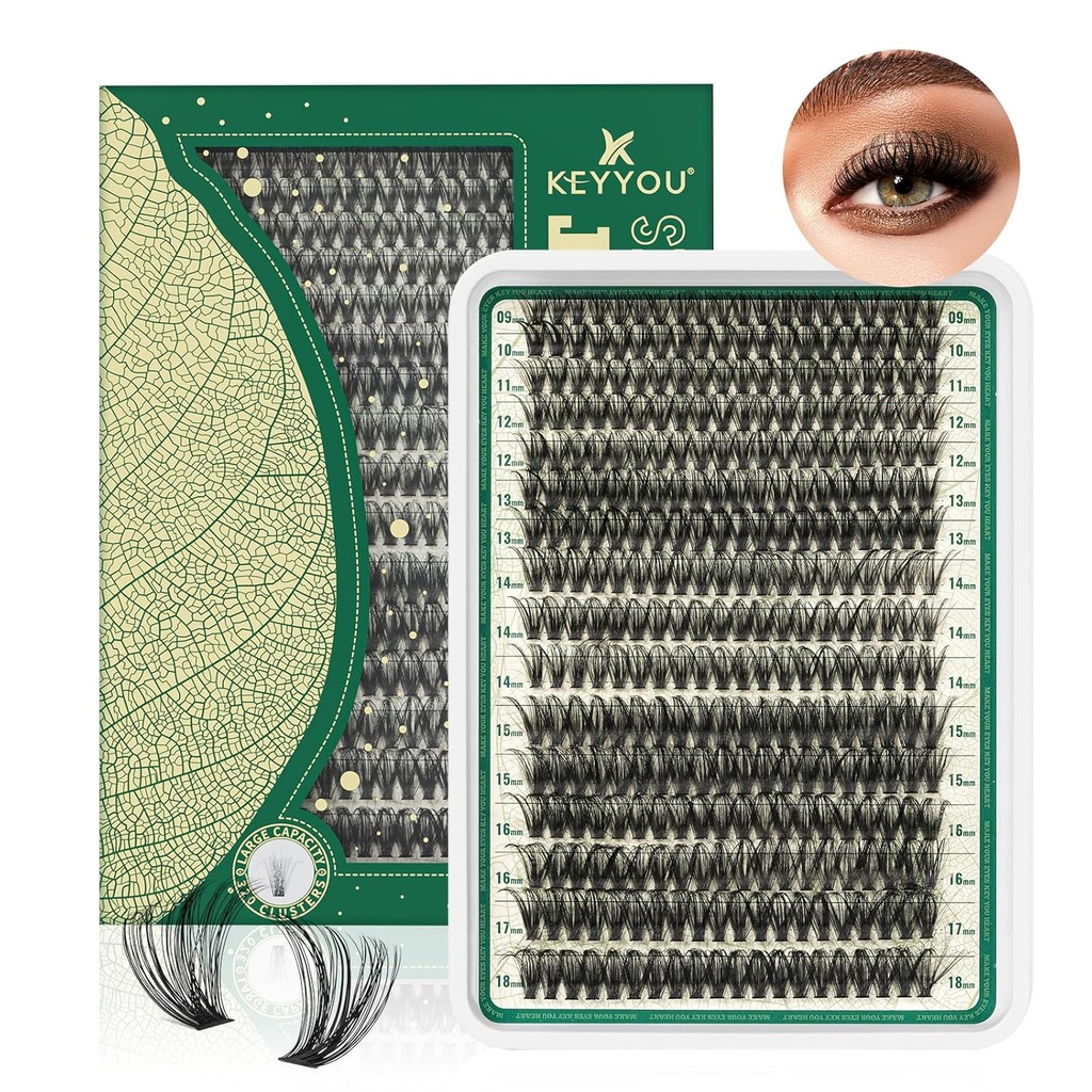 Lash Clusters 280Pcs Eyelash Clusters KEYYOU 60D Curl 9- 18MIX Clusters Lashes Grube Super Soft Wispy DY Eyelash Extension at Home (60D- D, 9- 18MIX)
