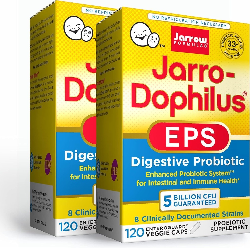 Jarow Formulas Jarro-Dophilus EPS - 5 милиарда Организми на обслужване - 120 Enteric Coated Veggie Caps, Multi-Strain Probiotic - Intestinal & Имунно здраве, 120 броя