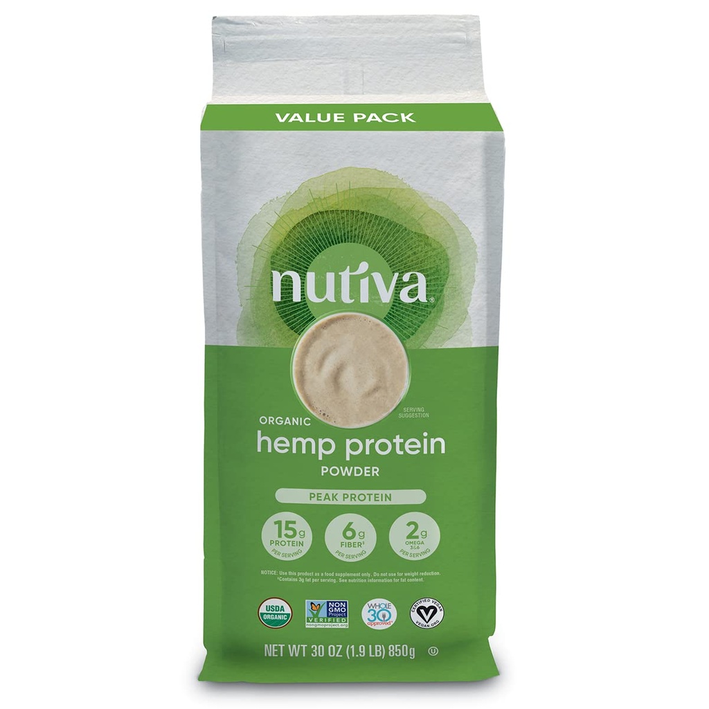 Nutiva Organic Cold- Pressed Raw Hemp Seed Protein Powder, Peak Protein, 30 Oz, USDA Organic, Non-GMO, Whole 30 Engedélyezett, Vegan, Gluten- Free & Keto, Plant Protein esszenciális Amino Acids