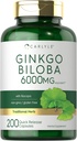 Carlyle Ginkgo Biloba 알약 | 6000mg | 200 캡슐 | Bacoba Extract | 추가 강도, 비 GMO 및 글루텐 무료 초본 보충