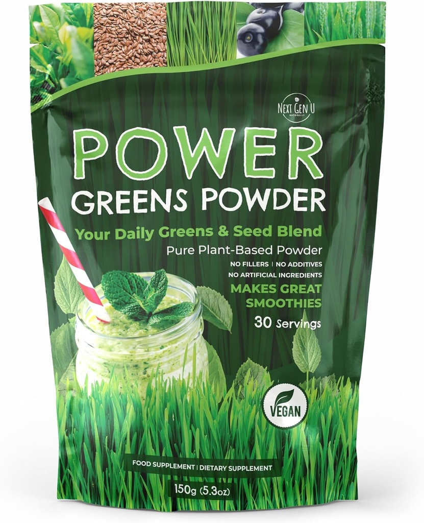 Super Greens Powder - 150g - Immune Support - Food Supplement - Superfood Greens - Smoothie Mix for Shakes - Detox & Healthy Boost for Juice Beverages or Any Drink - by NextGenU