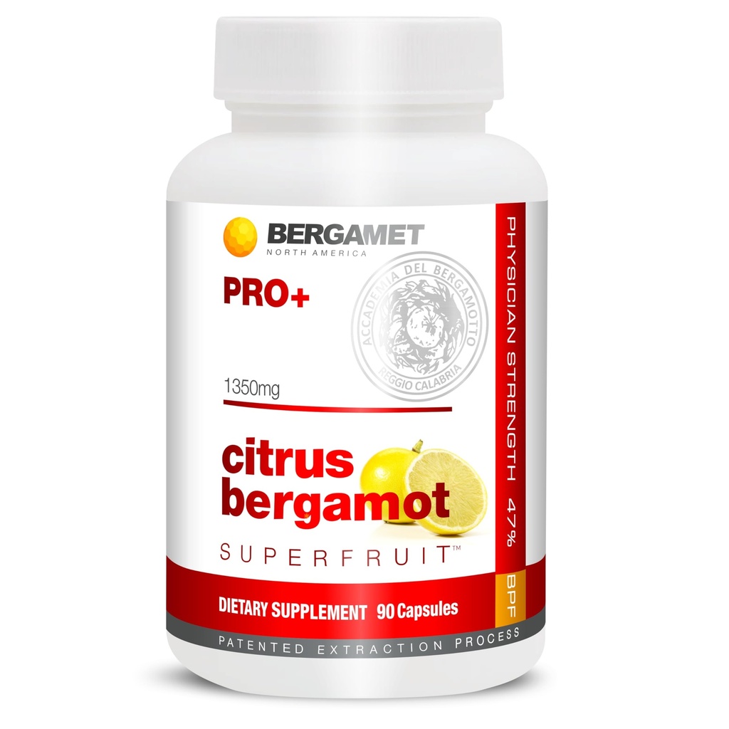 BergaMet Citrus Bergamot SuperFruit PRO+ Supplement, 200:1 Extract, 1350mg, 80% Polyphenols, Olive Leaf Extract, 47% BPF, World's Strongest, 90 Capsules, 1 Month, Made in the USA