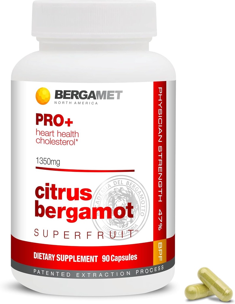 BergaMetシトラスベルガモットSuperFruit PRO +サプリメント、200:1エキス、1350mg、80%ポリフェノール、オリーブリーフエキス、47% BPF、世界最強、90カプセル、米国で作られた臨床研究によって支持