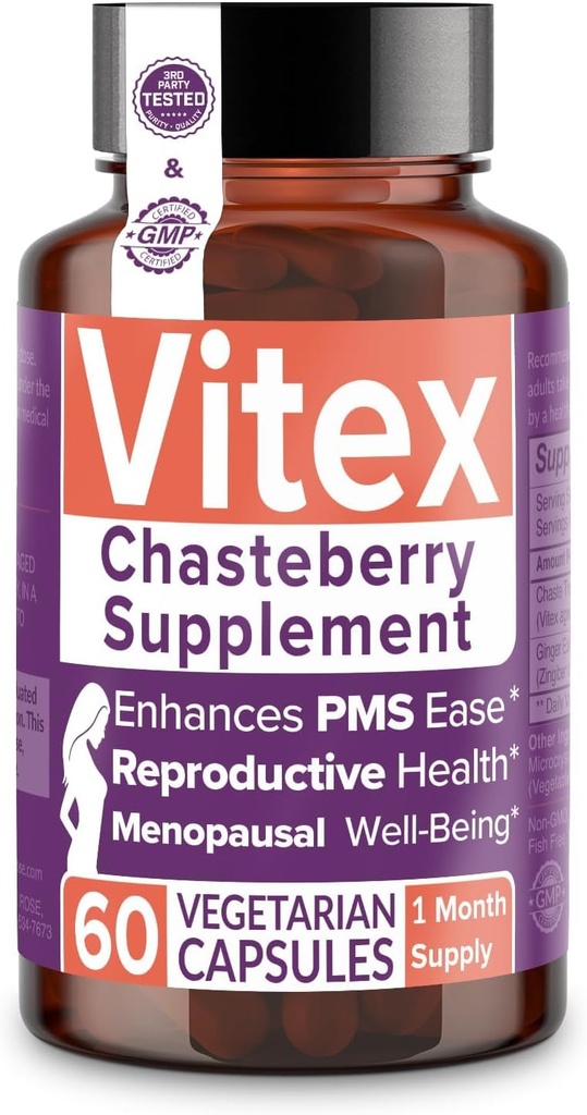 Supplément de fraise de rose intime Vitex pour les femmes, 1000 mg - Berry d'arbre chaste pour l'équilibre hormonal, la fertilité et le soutien des SPM, Régler les cycles - 60 capsules