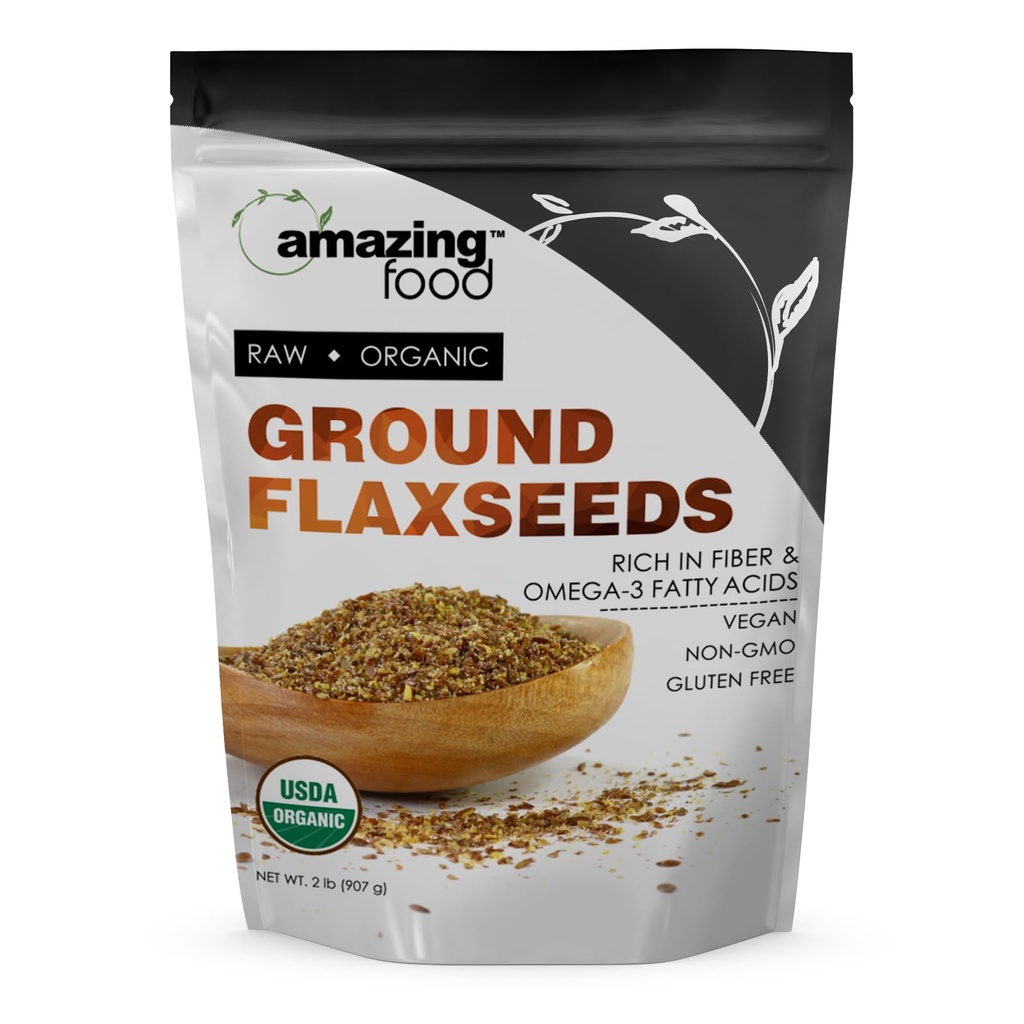 Amazing Food Ground Flaxseed Powder | 2 Lbs | USDA Certified Organic | Vegan | Non-GMO | Gluten Free | Made in USA