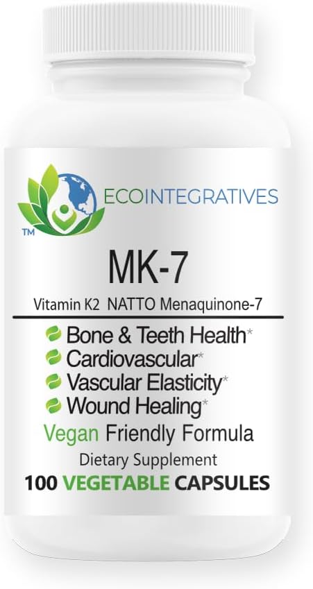MK-7 (Vitamina K2 come menaquinone-7) Natural Vegan Natto - Supporta la salute di ossa e denti, cardiovascolare, elasticità vascolare e guarigione del tessuto - Capsule vegetali 100