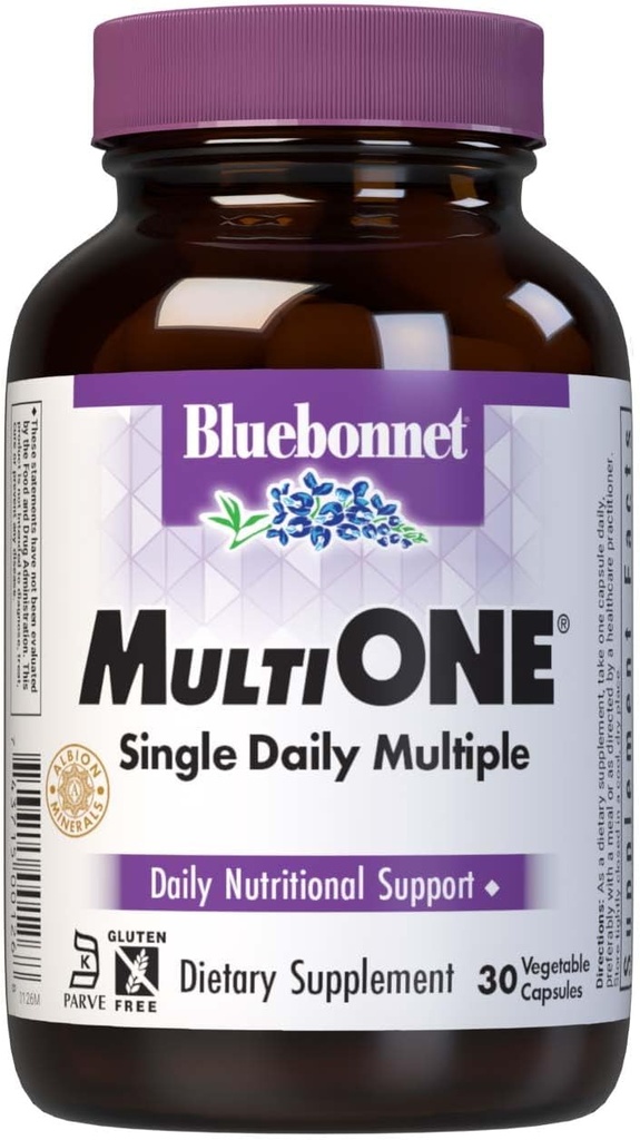 Bluebonnet Nutrition Mult One (met ijzer), Daily Nutritional Support*, Vegetarisch vriendelijk, Kosher gecertificeerd, glutenvrij, zuivelvrij, 30 plantaardige capsules, 30 porties