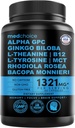 12-in-1 Nootrope Ginkgo Biloba voor Hersenondersteuning, Geheugen en Focus - B12, Alpha GPC, L Theanine en Choline Supplementen met Bioperine Non Cafeïnated 1321mg (60ct)