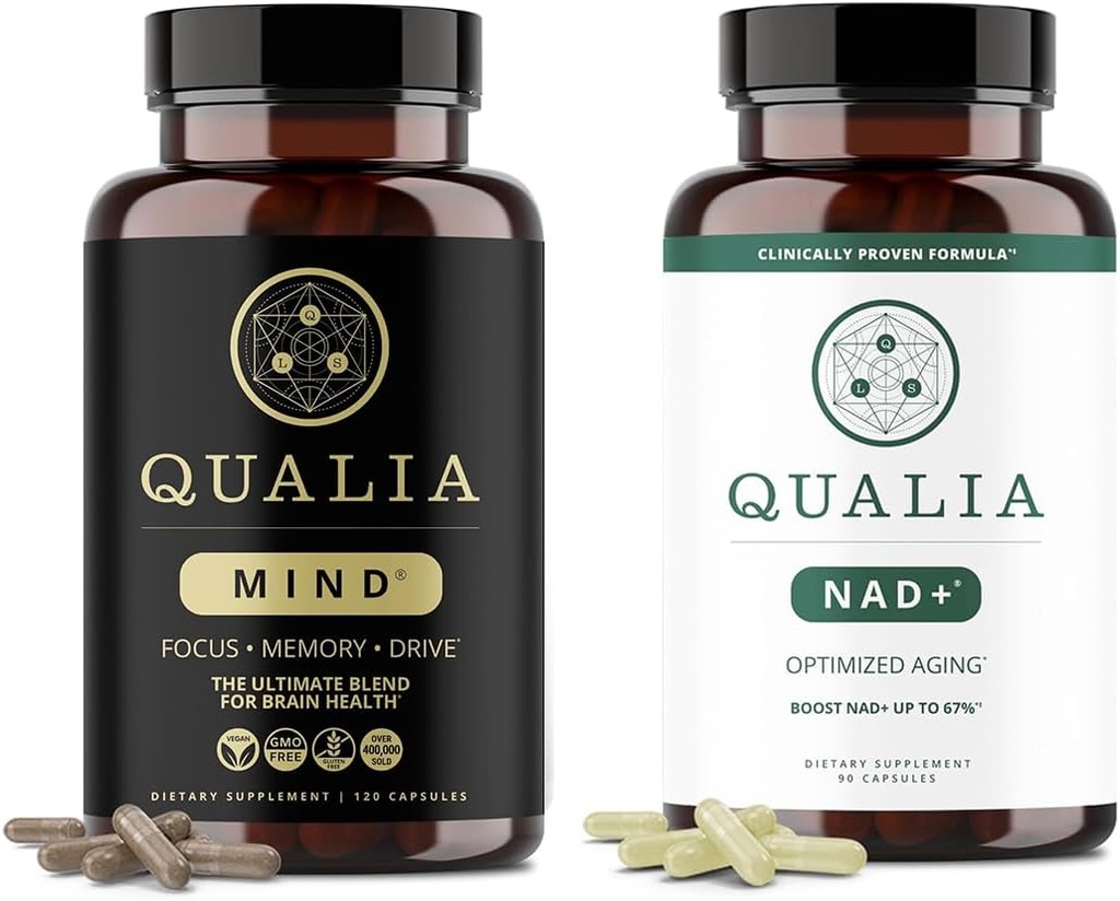 Qualia Life Sciences Bundle Qualia Mind & Qualia NAD + Top Brain Supplement Capsule for Memory, Focus, and Concentration, Can Boost NAD + Úrovně až 50%