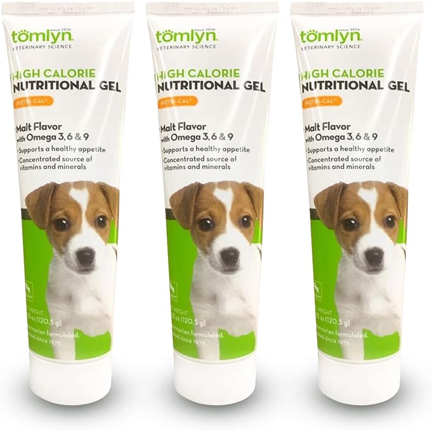 Tomlyn Nutri-Cal Malt-Flavored High-Calorie Nutritional Gel para cachorros, axuda a apoiar un apetito saudable proporcionando calorías extra, vitaminas e minerais nun suplemento de sabor, 4.25oz-3 Pack