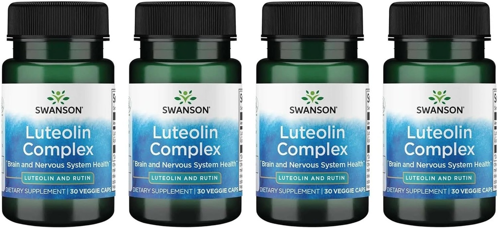 Swanson Luteolin Complex w / Rutin - Mozek Support Supplement Podpora paměti, nálada a kognitivní zdraví - Přírodní vzorec pomoci udržet nervový systém - (30 Veggie Kapsle) 4 Pack