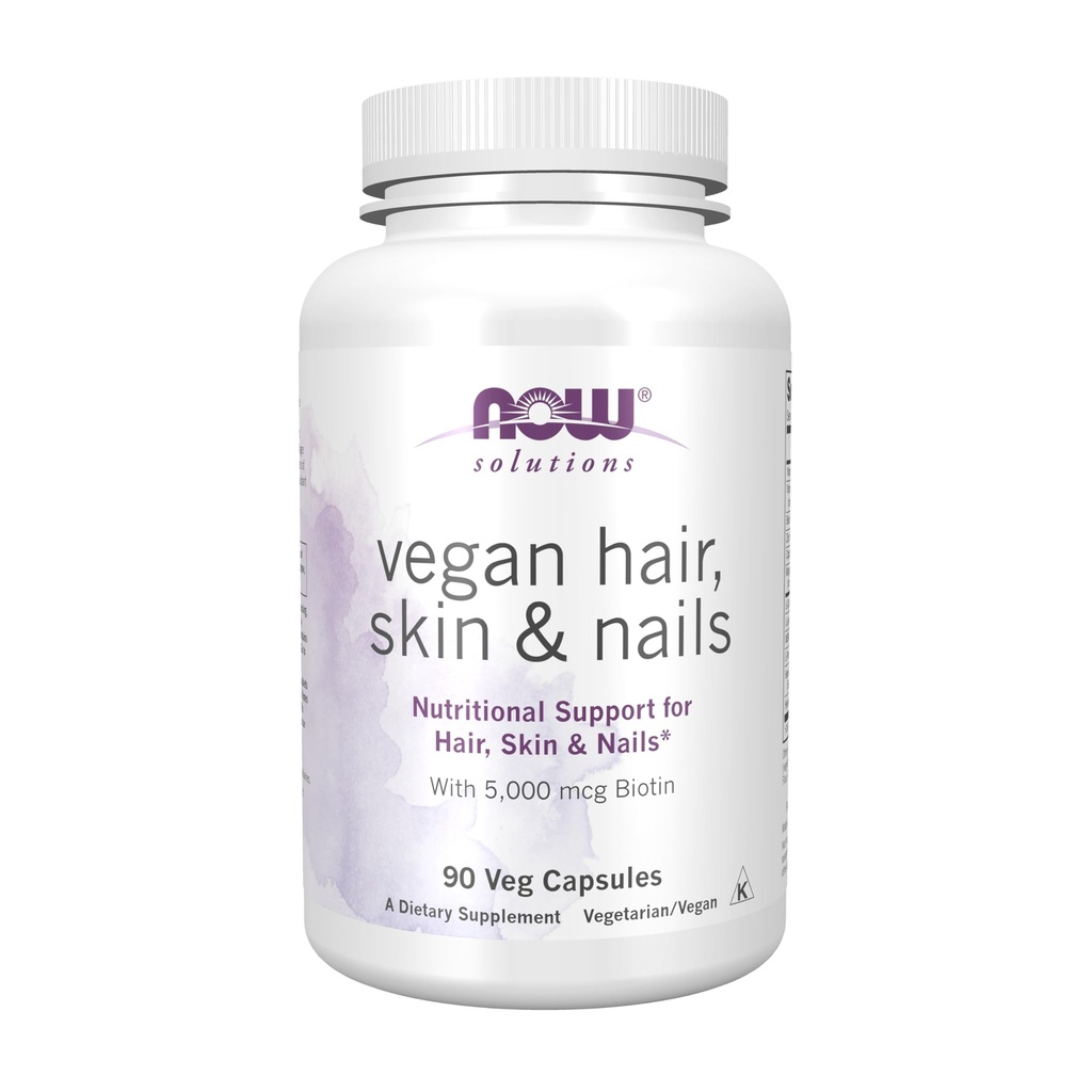 NOW Foods Solutions, Vegan Hair, Skin & Nails, Nutritional Support with 5,000 mcg Biotin, 90 Veg Capsules