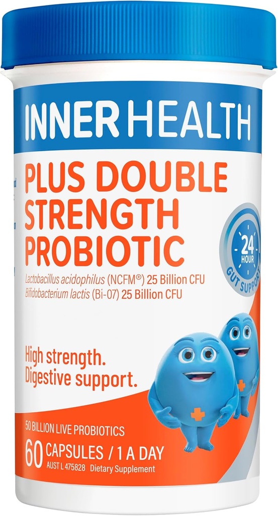 İç Sağlık Probiyotikleri - Gerilmeyi Geliştirmek için Gut Flora'nın Dengesi, Immune System, Diarrhea, Cramping & Pain - Once Daily - Double Strength - 60 Count