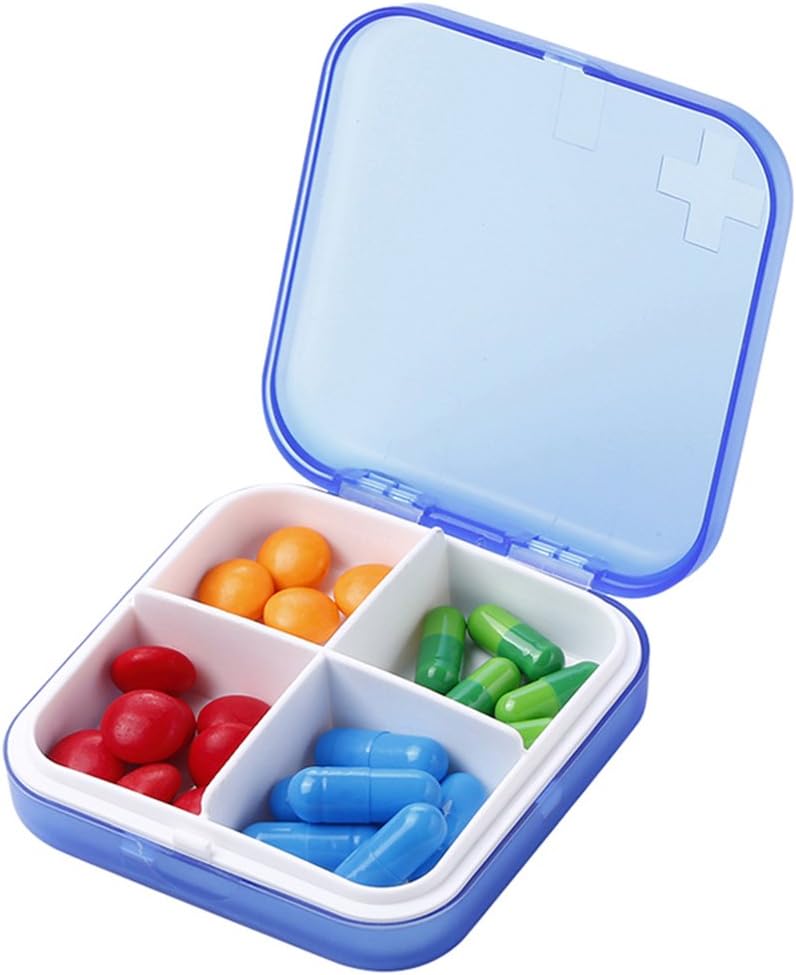 Pilula-antolatzaile eramangarria - Purse edo Travel-erako Slim Pill Box, Compact Pill Case(4 Compartment,Blue)