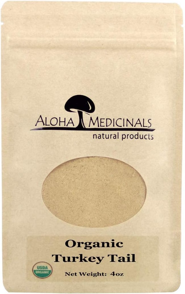 Aloha Medicinals Pure Turkey Tail, Onddo organikoen osagarri ziurtatuak, Osasun Naturalaren Gehigarria, 4 oz-eko hautsezko poltsa