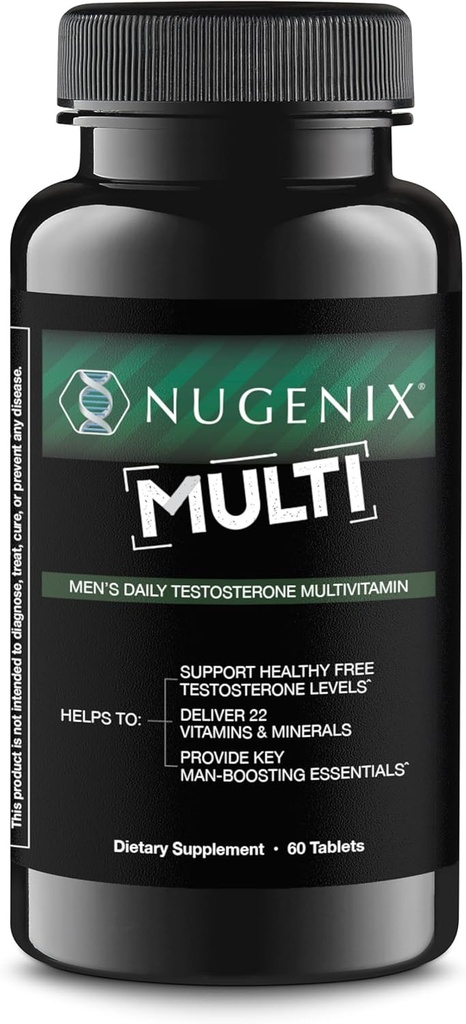 Nugenix Multivitamīnu vīriešiem, Multivitamīnu un testosterona atbalsts - 19 Vitamīni un minerālvielas, Atbalsta bezmaksas Testosterons, Balance Cortisol, veicina slāpekļa oksīda ražošanu, asins plūsma - 60 tabletes