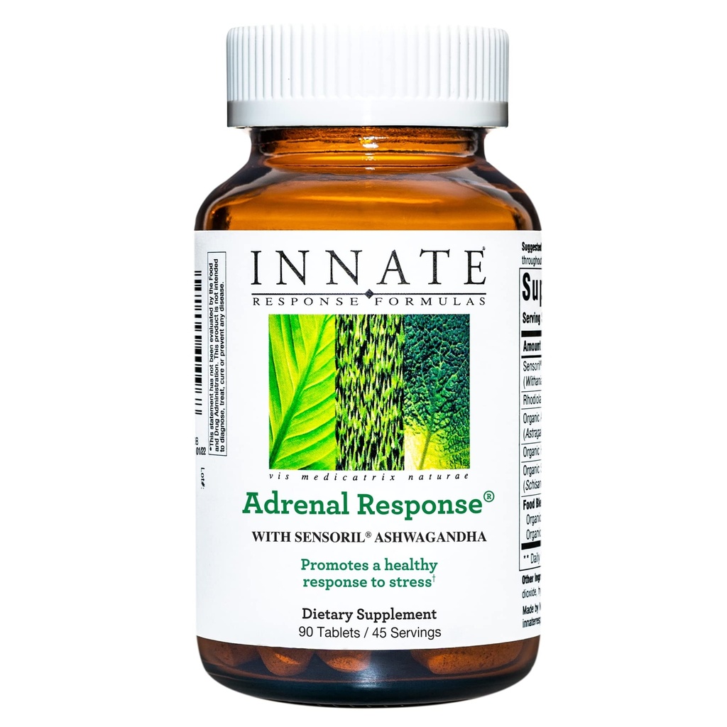 INNATE Response Formulas - Adrenal Response Herbal Supplement - With Ashwagandha - Promotes Optimal Stress Response - Non-GMO, Vegetarian, and Made Without 9 Food Allergens - 90 Tablets (45 Servings)