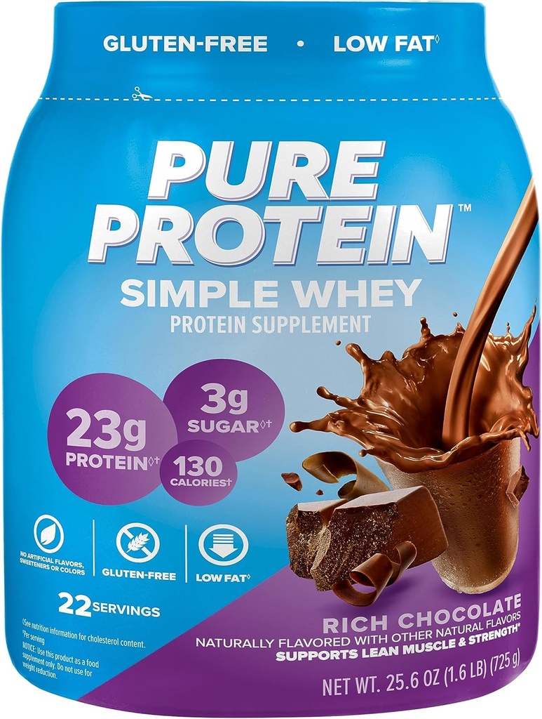 Čisti proteini Simple Whey Protein Powder, brez glutena, 23G beljakovine, bogata čokolada, 1,6 kg