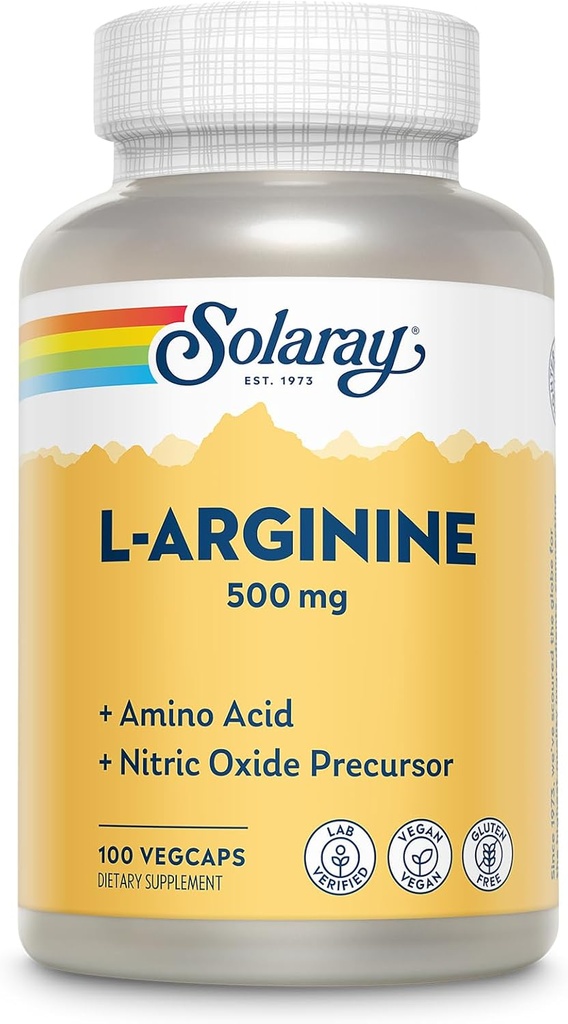 L-ARAY L-Arginine 500 mg, Nitric Oxide Supplement, Supplation, Evation, heart Recember, heart Recember, 100 server, 100 Vegcaps