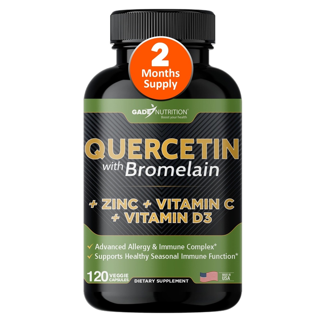 Gade Nutrition Quercetin with Bromelain Vitamin C and Zinc Vitamin D3 | Immune Support Supplement in Capsules | Non-GMO, Gluten-Free, Vegan | Made in the USA | 2 Month Supply