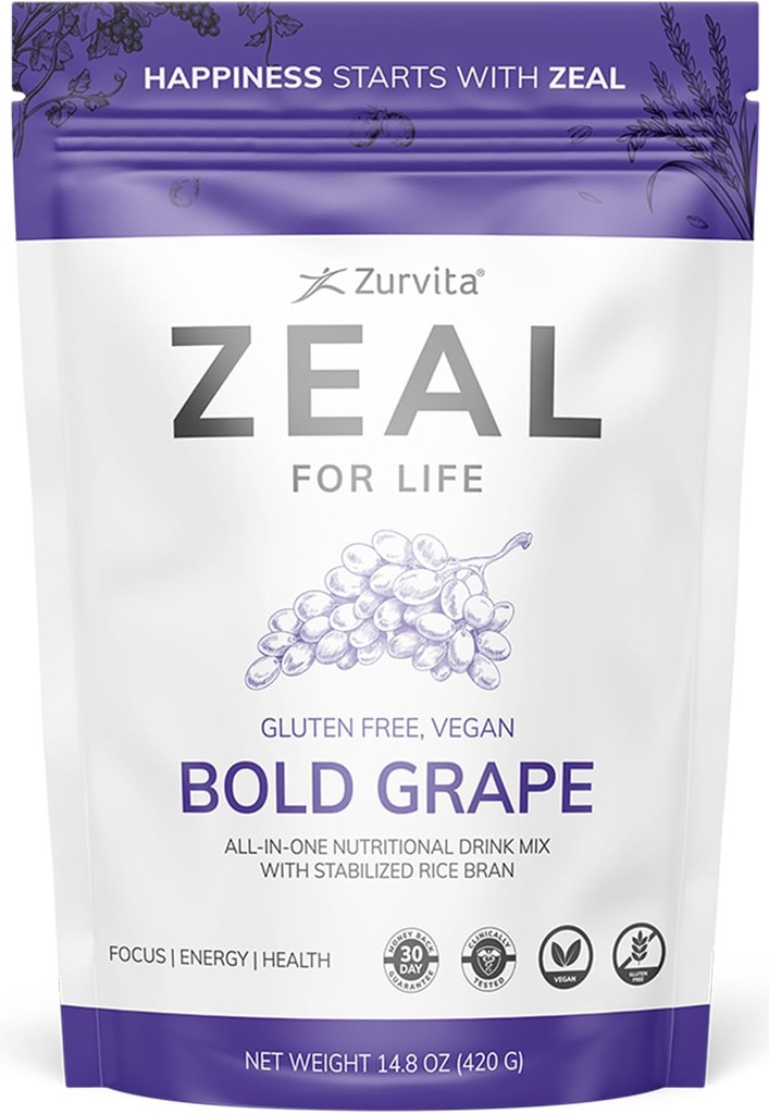 Zurvita - Zeal for Life - Bold Grape Flavor - Daily Nutritional supplement for Vitality, Immunity, " Overall Wellness - 30-Day Wellness Bag, 420 Grams