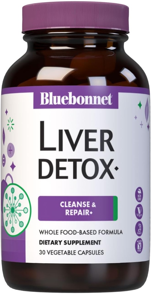 Bluebonnet Nutrition Ficat Detoxifiere, Ficat Sănătate*, Antioxidant Protecţie*, Soy-Free, Gluten-Free, Kosher Certified, Non-GMO, Dairy-Free, 30 Capsule vegetale, 30 Servings