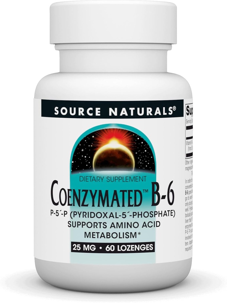 Source Naturals Coenzymated B-6 25mg P-5 Pyridoxal-5 Phosphate Fast-Acting, 빠른 용해 비타민 지원 아미노산 Metabolism * - 60 Lozenges
