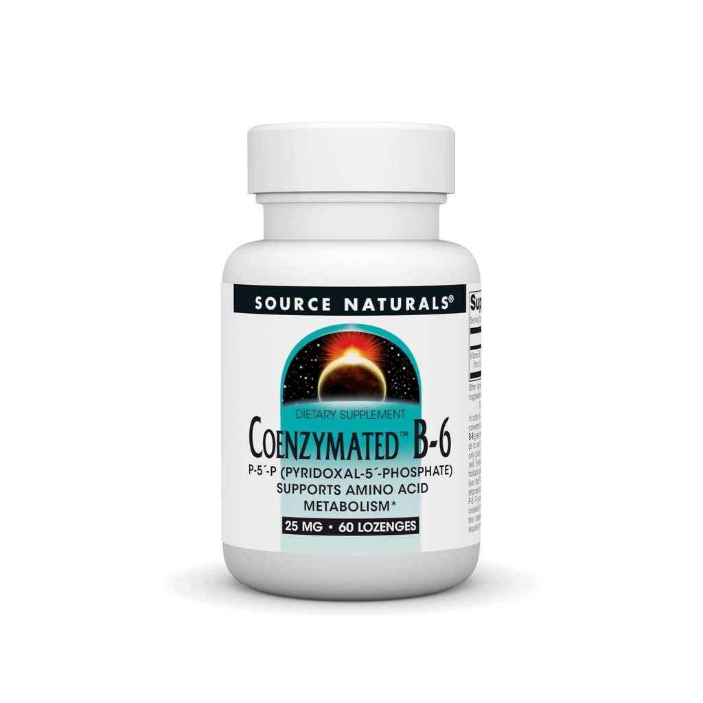 Source Naturals Coenzymated B-6 25mg P-5 Pyridoxal-5 Phosphate Fast-Acting, Quick Dissolve Vitamin Supports Amino Acid Metabolism* - 60 Lozenges