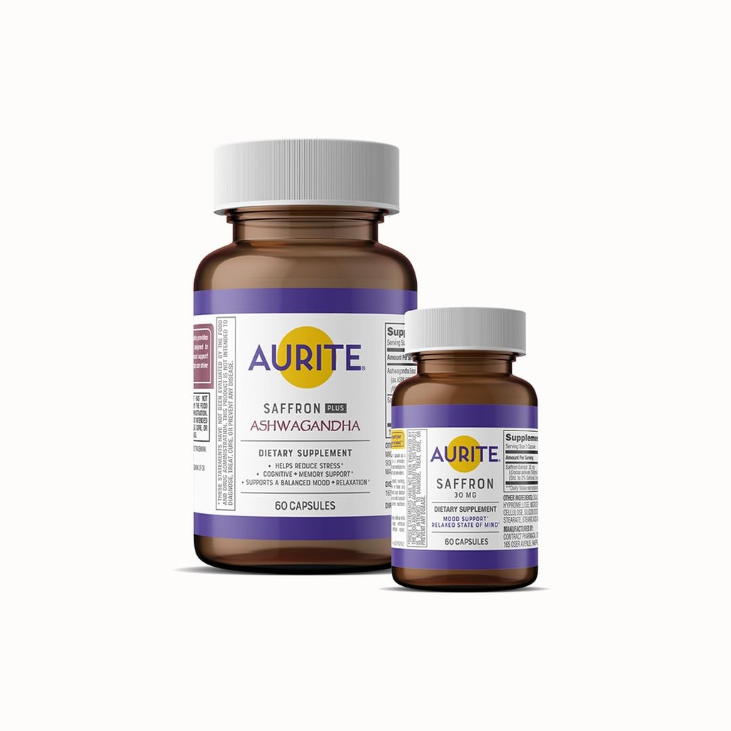 Saffron Ashwagandha & Saffron Supplement Bundle. Stress Management, Mood Support, Long-Term Memory, Vegetarian Friendly, Non-GMO, Gluten-Free, Soy-Free