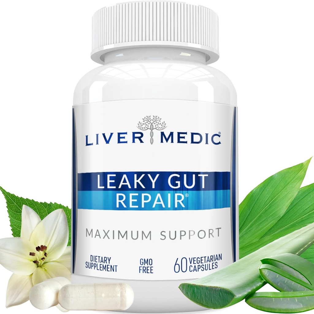Leaky Gut Repair Natural Gut Health Supplement Glutamine Organic Slippery Elm NAG Marshmallow Root Aloe Vera MSM Quercetin Bromelain favorise l'ease digestive, Gut Wellness 1000mg 60 Caps
