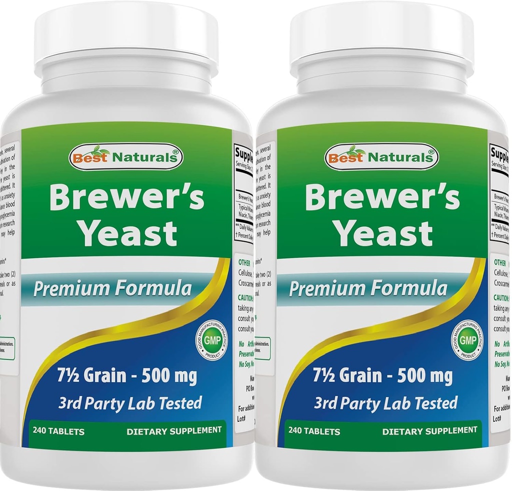 最佳自然(Best Naturals,Brewers Yeast,7-1/2 Grains with Vitamin B1, Vitamin B2,1000 mg 240 片(240 count of 2)) 植物科植物研究所.