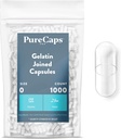 PureCaps USA - Empty Gelatin Capsules Storlek 0| 1000 anslutna piller | Clear | Icke-GMO Certified | SLS, Gluten, Konserveringsfri