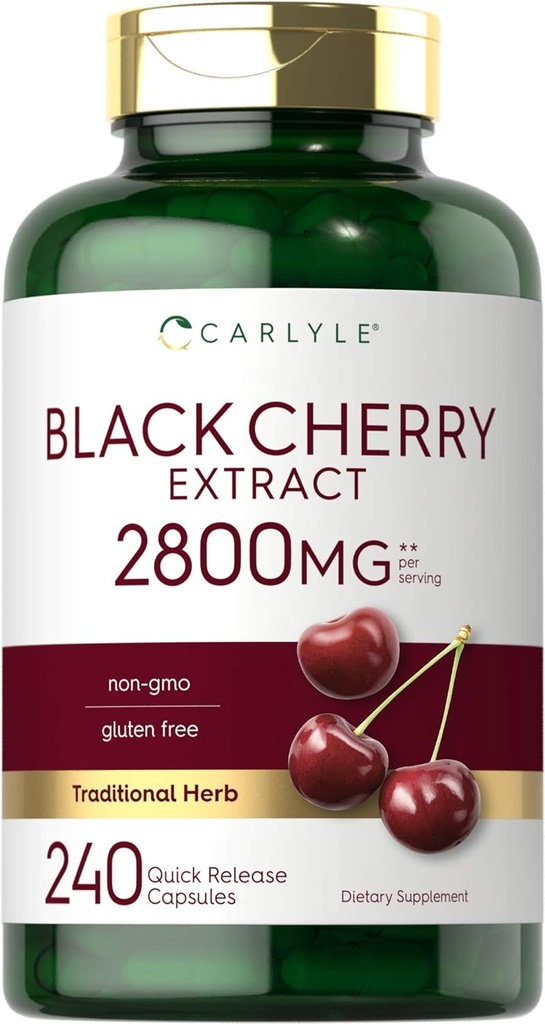 Carlyle Black Cherry Extract Concentrate 2800 mg | 240 kapsulak | GMO eta Gluten Free Formula | Prunus Serotina gehigarria