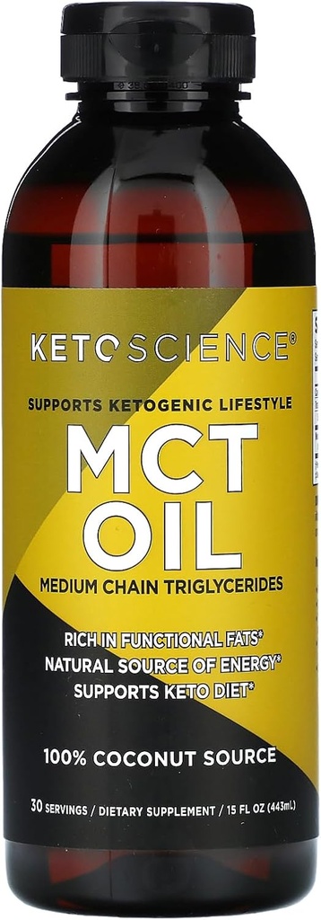 KETO SCIENCE Ketogenic MCT Oil, Dietary Supplement, Made from 100% Coconuts, Promotes Energy, Unfeatored, 15 Fl Oz