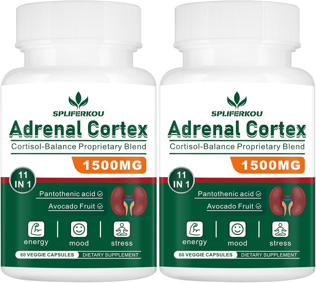 11-in-1 肾上腺素支持补编,Cortisol 补充泛神酸和Ashwagandha -- -- 支持健康的肾上腺功能、能量和放松 -- -- 120卡普勒