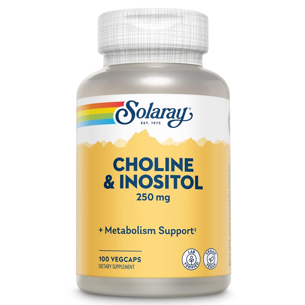 SOLARAY Choline & Inositol 250 mg | Two-Nutrient Combo for Healthy Fat Metabolism, Brain Function Support | 100 VegCaps