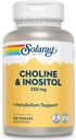 SOLARAY Choline & Inositol 250 mg | Zwei-Nutrient Combo für gesunde Fett Stoffwechsel, Gehirn-Funktion Unterstützung | 100 VegCaps