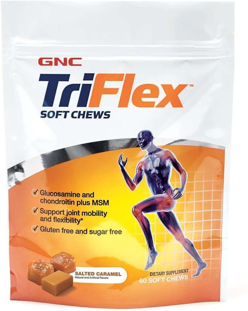 GNC TriFlex Soft Chews, Cheamel Salted Caramel, 60 Chews tous, Suports de l'IV