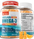 Vegan Omega-3 Gummies 1280mg + COQ10 + Vitamina D3 K2 (MK7), Omega 3 Fish Oil Alternative for Adults w/EPA 600mg DHA 400mg &amp; MCT Aceite, No Fish Taste de Marine Algae, para Cerebro, Ojo, Inmunity, 1 Pack