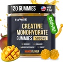 EcoWise Wellness Creatine Monohydrate Gummies 5000 mg, Mango Flavor, 120 sockerfri Vegan Chews, kreatintillskott för daglig rutin