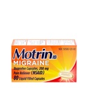 Motrin IB Migraine Relief Liquid Gel Capsules with 200 mg Ibuprofen per Capsule, Fast & Effective Migraine Headache Medicine with NSAID Pain Reliever Ibuprofen, Caffeine-Free, 80 ct