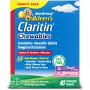 Claritin Children's Allergy Medicine, 24-Hour Non-Drowsy Loratadine 5mg Chewable Tablet, Antihistamine for Kids Ages 2 Years and Older, Grape & Bubble Gum Flavors, Dye-Free, 40 Tablets