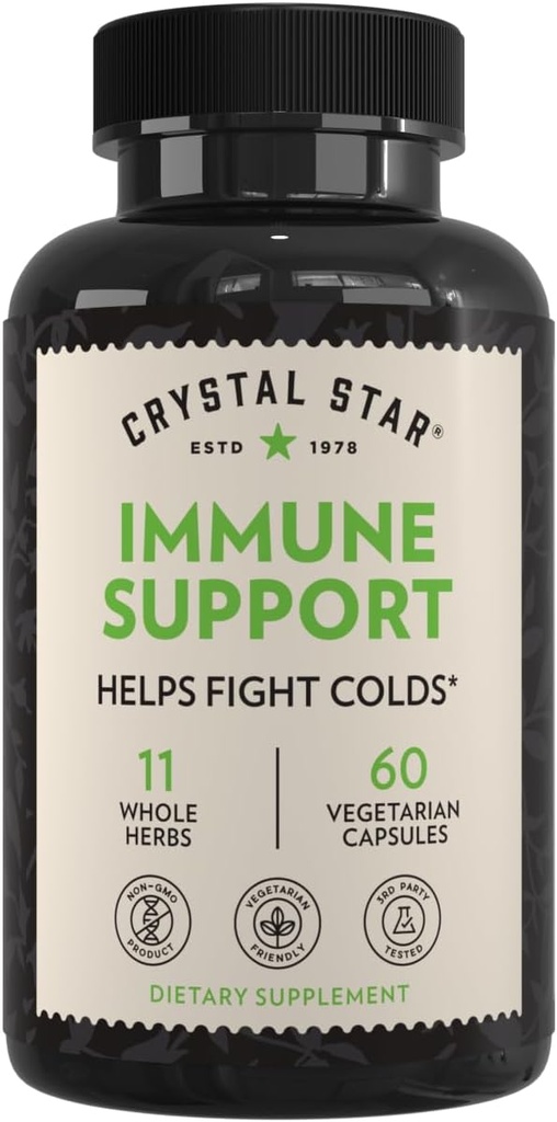 Crystal Star Immune支持补充(60 Capsules) - 草药Immune促进主动多系统防御 - Echinacea, Goldenseal, Yarrow & Elecampane - 非 GMO