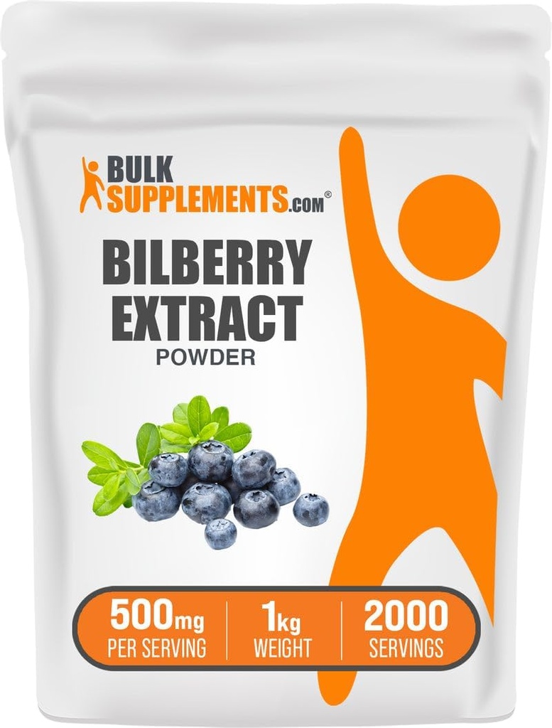 Bulk Assupports.com Bilberry 抽水粉 - Bilberry 抽水粉 - Bilberry 抽水粉 - 草药补充 - Vegan & Glulten Free, 每人500毫克, 1kg(2.2磅)(一包)