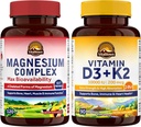 Vitalitown Magnezu Complex & Witamina D3 K2 Bundle (Opakowanie po 2) XI124; dla Bone Heart Immune & Muscle Between 124; Magnezu Glycinate, 10000IU D3, MK- 7 XI124; 120 Mag Caps & 90 D3 Softgel