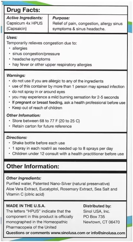 SinolM, All-Nasal Relief Spray pentru alergii rapide & Sinus Relief, 15 ml (Pachet de 2)