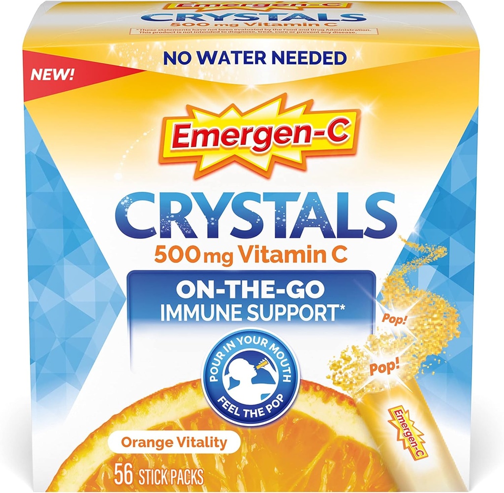 In-the-Go Emergen-C Immune Vitamin C, B Vitamins, oksigen və Manganese, Orange Vitality - 56 Stick Packs ilə dəstək