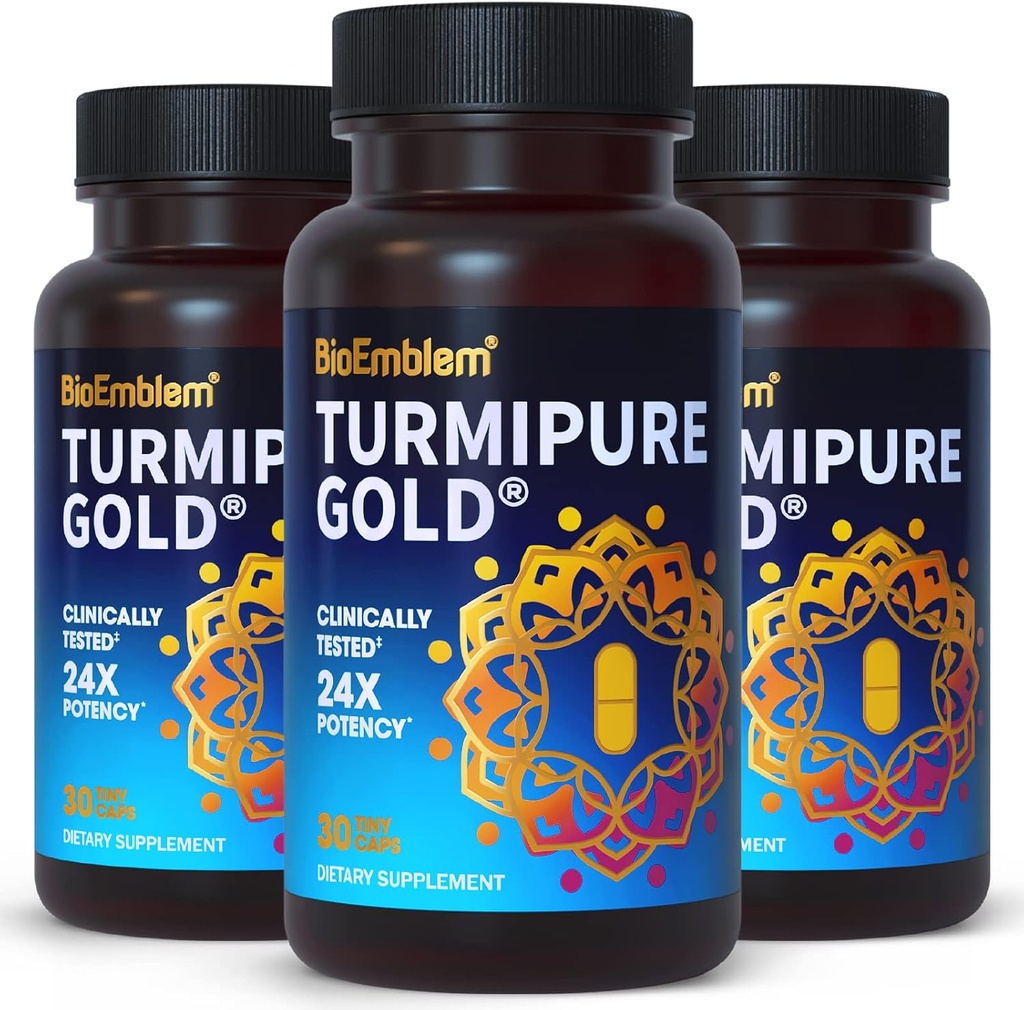 BioEmblem Turmeric Curcumin med klinisk studert TurmiPure - Felles støtte, sunn betændelse Turmeric kosttilskudd - 1 liten cap daglig, 24x mer absorpsjon enn andre - ikke-GMO, 90 servering