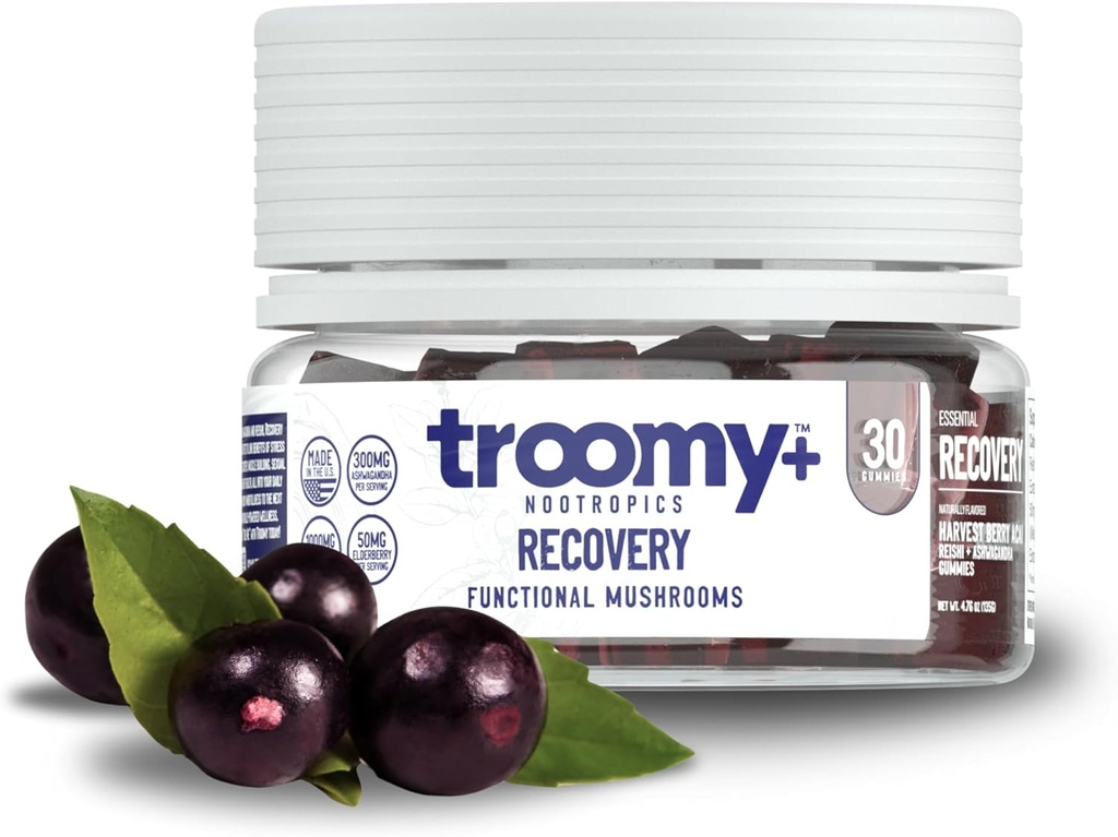 Troomy Recovery Gumies - Ashwagandha és Reishi gombák a csúcsteljesítményért - Gelatin- Free, Gluten- Free, Vegetáriánus - 30 Count